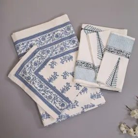 Pure Cotton Bedsheets & Towel Gifting Set| Gifts for Him | White & Blue Floral Pattern | Rakshabandhan Gift | Handmade In India