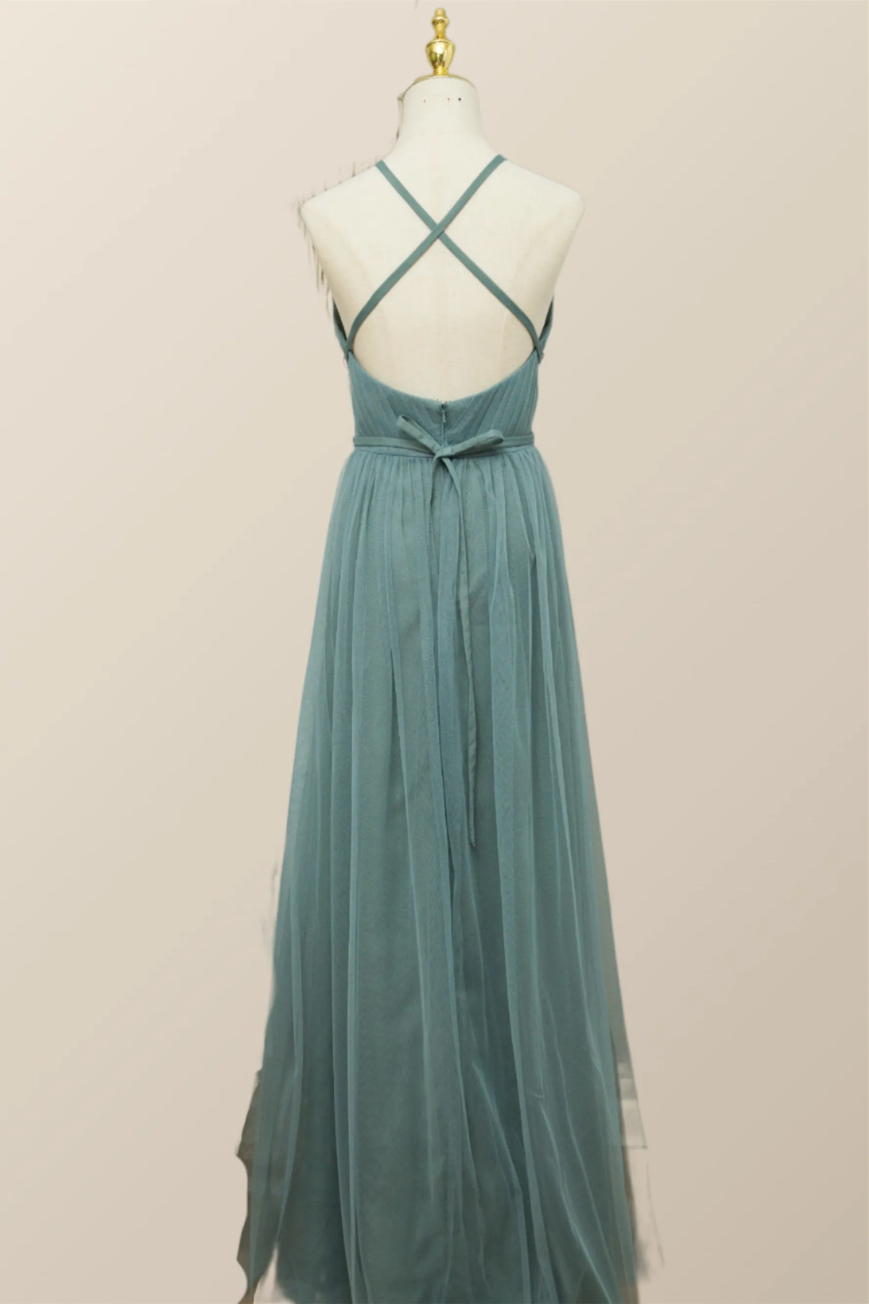 Sea Glass Tulle Bridesmaid Dress with Cross Back