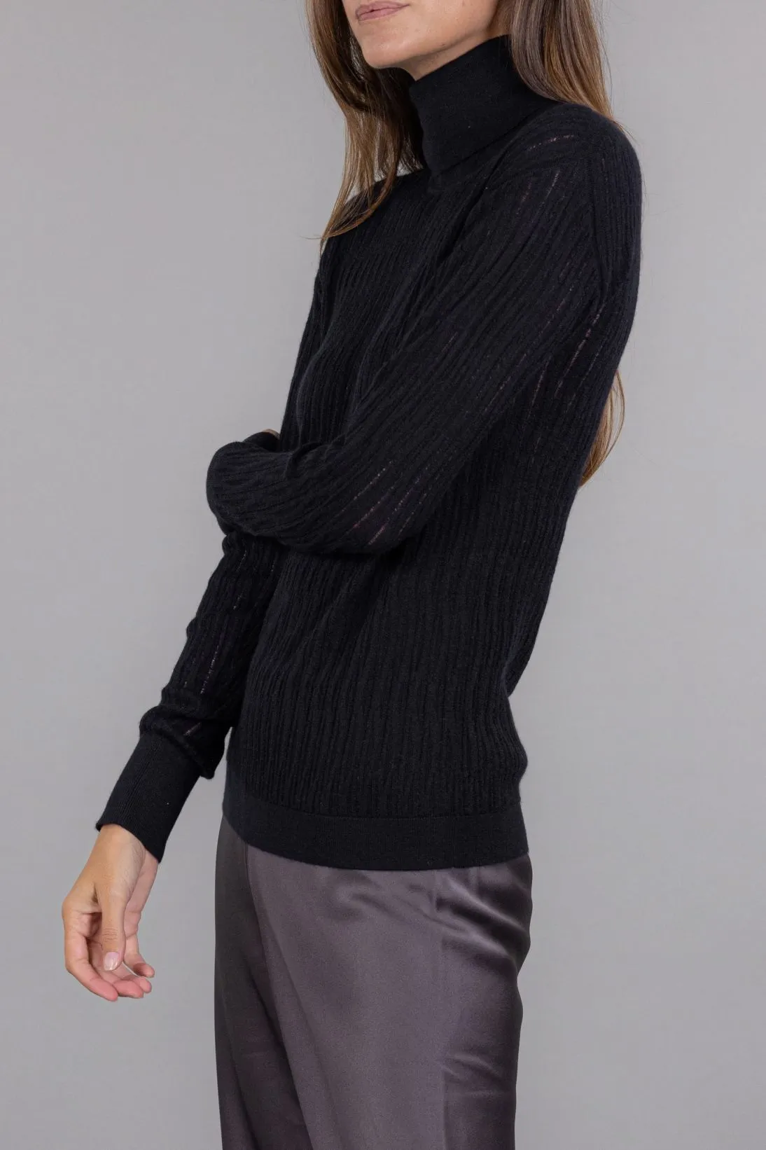 SHEER RIBBED TURTLENECK