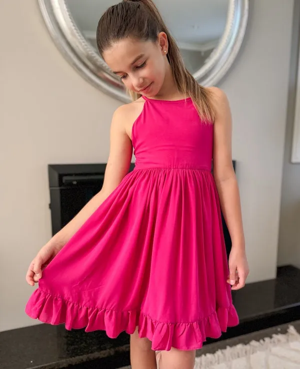 Sienna Girls Dress - Hot Pink