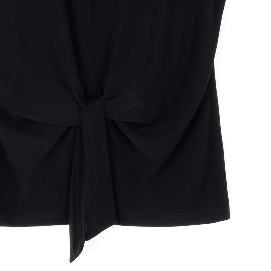 Sleeveless V-Neck Center Front Tie Top - Black