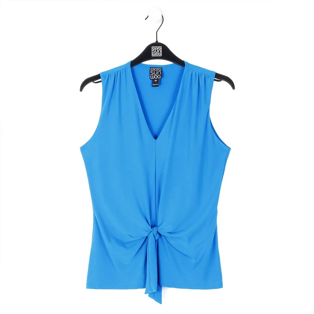 Sleeveless V-Neck Center Front Tie Top - Brilliant Blue - Final Sale!