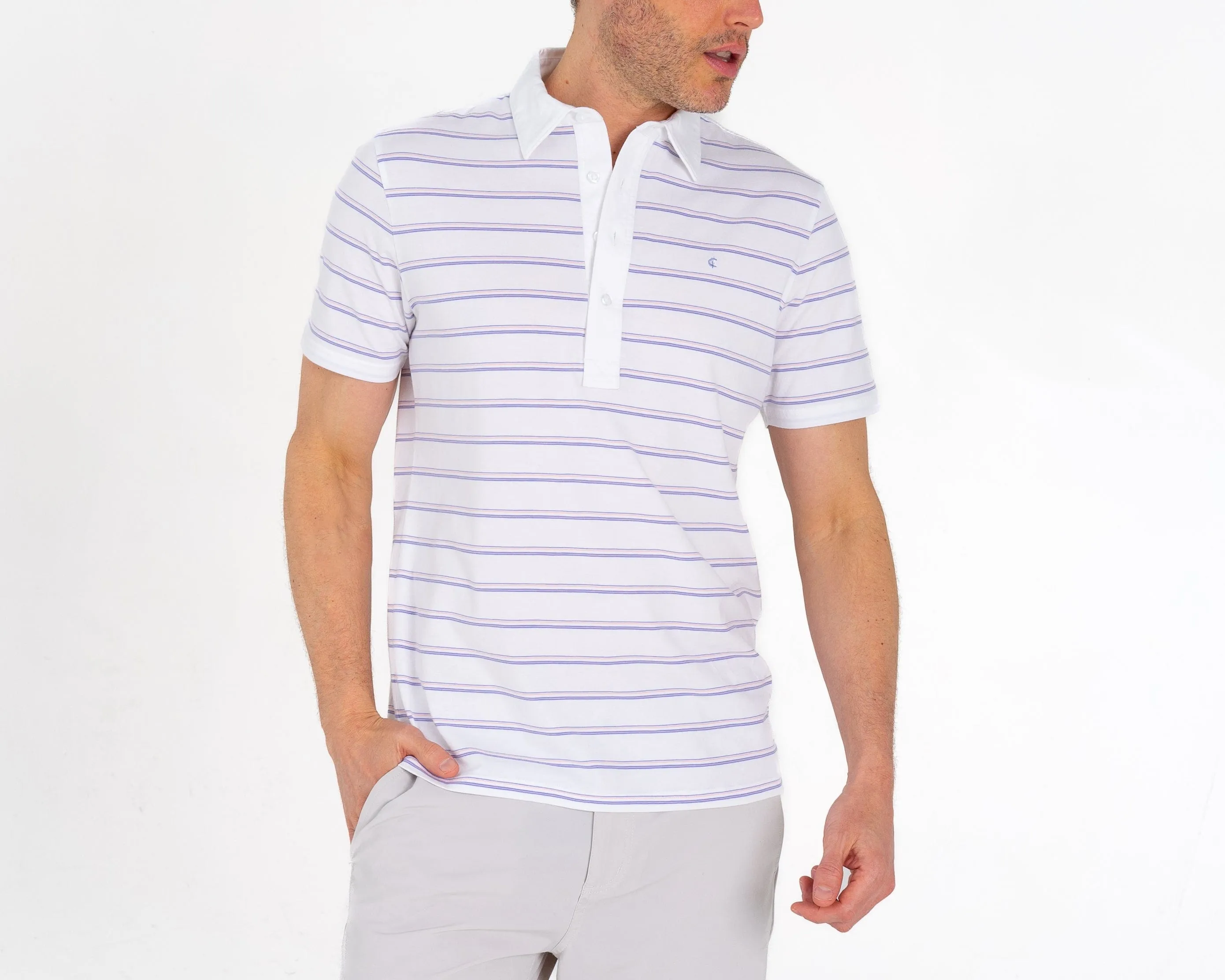 Slim Fit Top-Shelf Range Polo - Newton Stripe - White