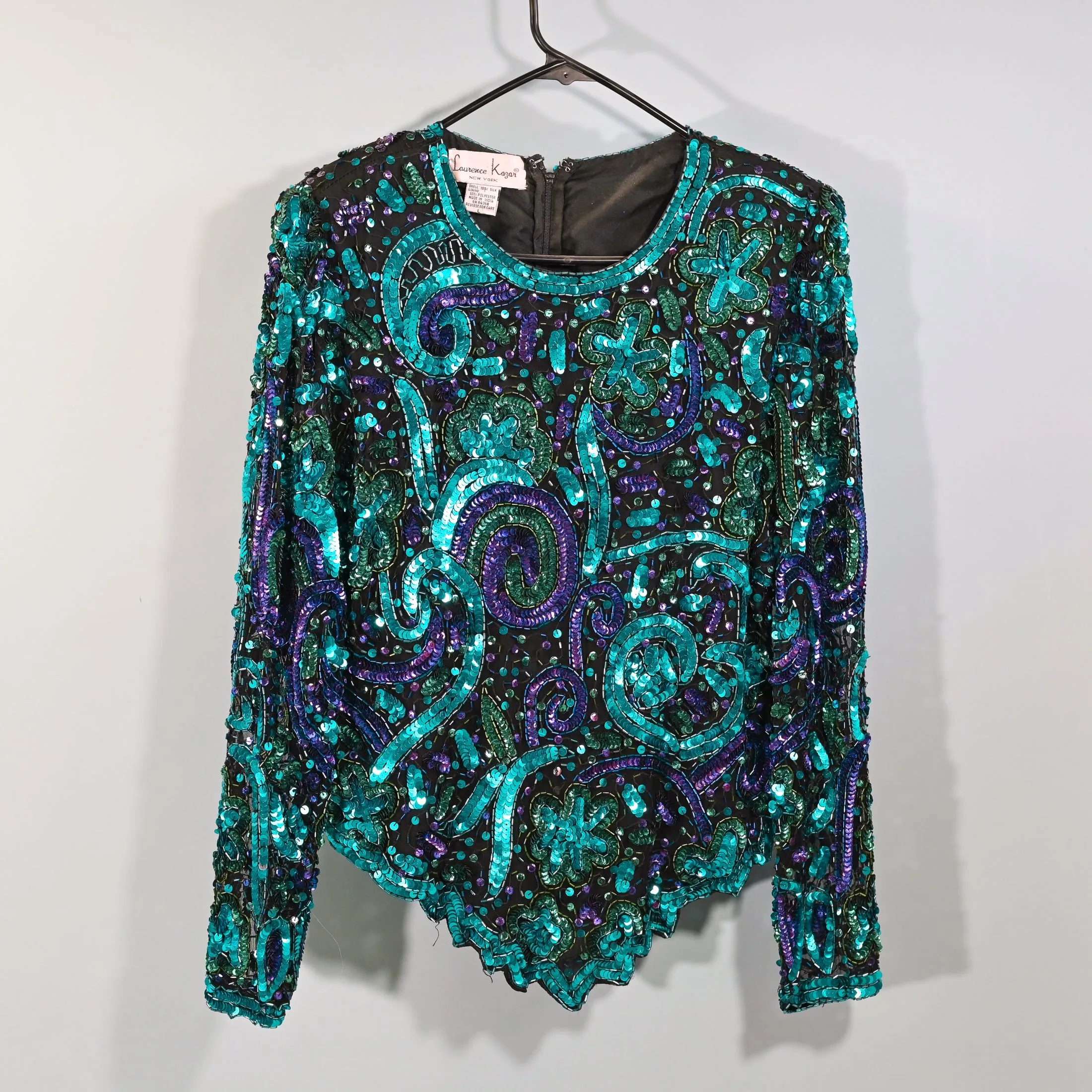 SOLD Vintage 80s Turquoise/Purple Sequin Beaded Top Laurence Kazar M