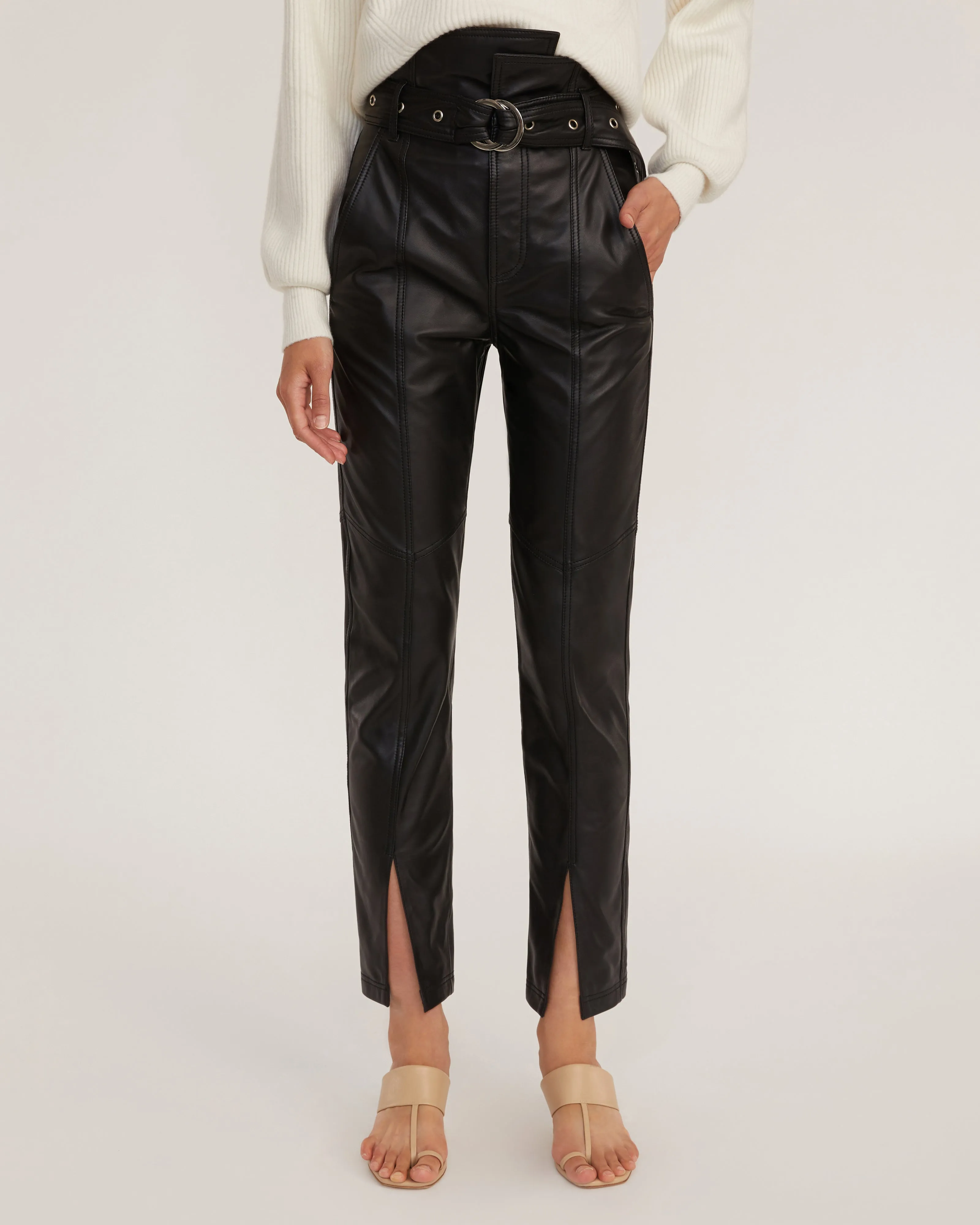 Split Hem Leather Pant in Black