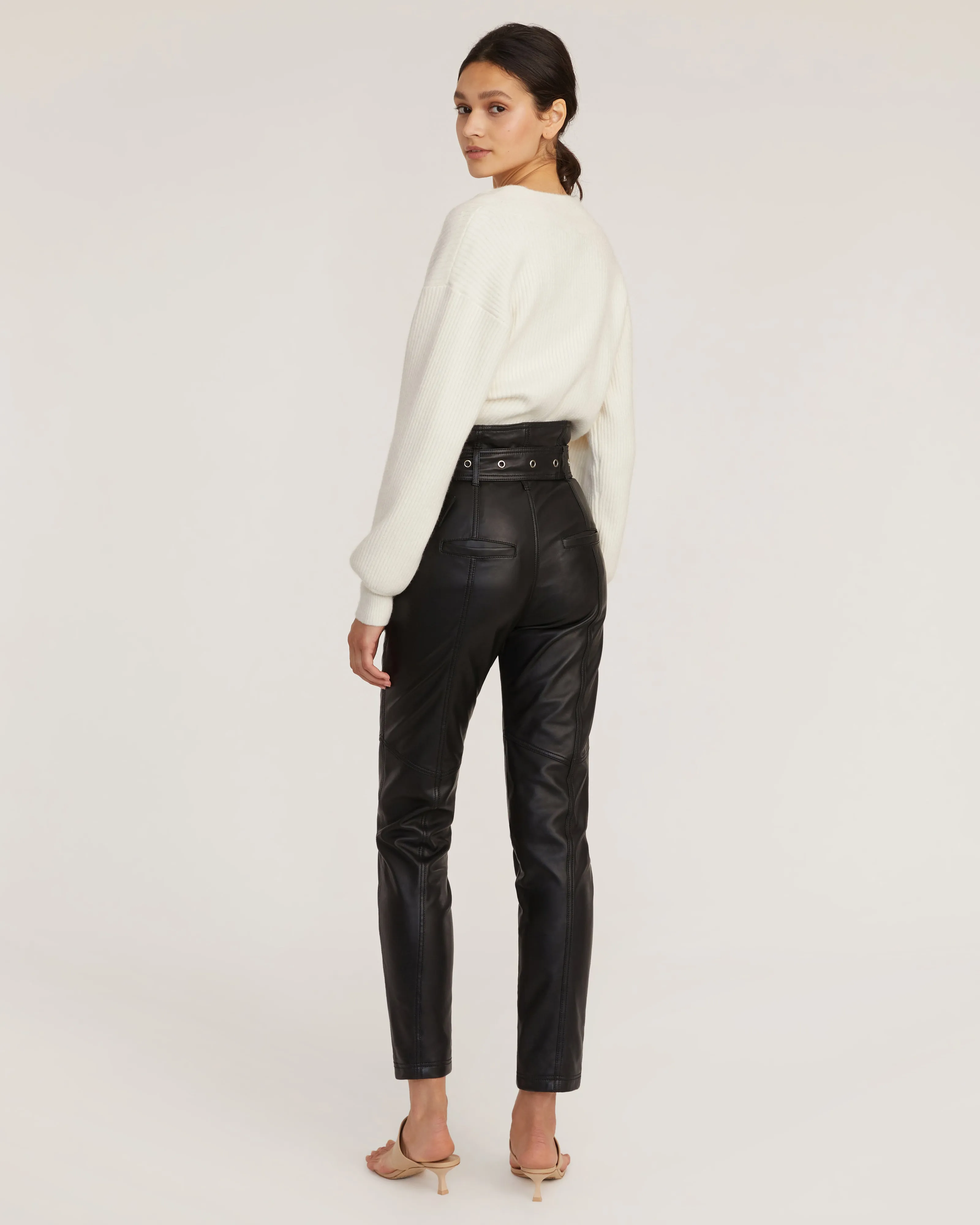 Split Hem Leather Pant in Black