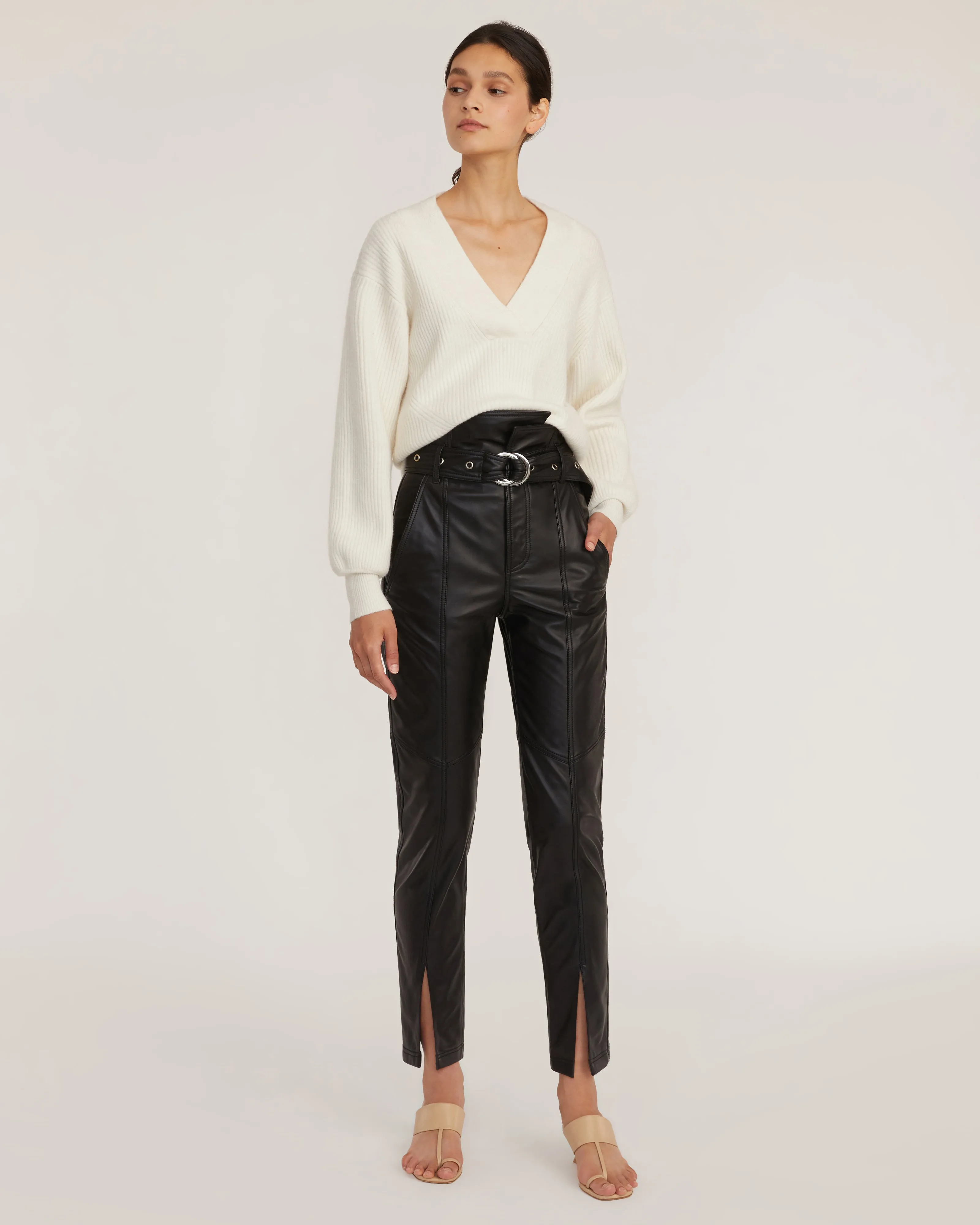 Split Hem Leather Pant in Black