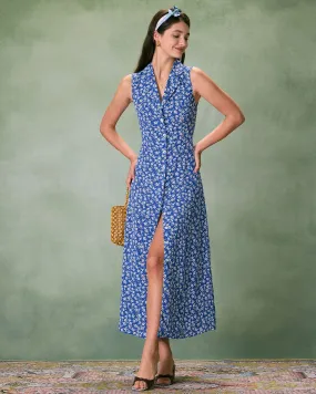 The Blue Collared Button-up Floral Maxi Dress