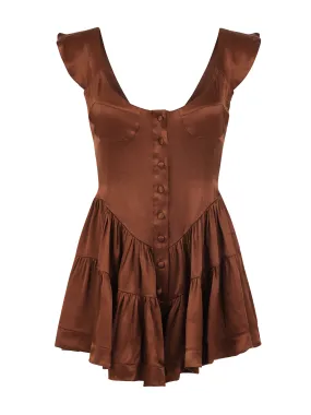 The Elisabeth Romper Dress - Chocolate Satin