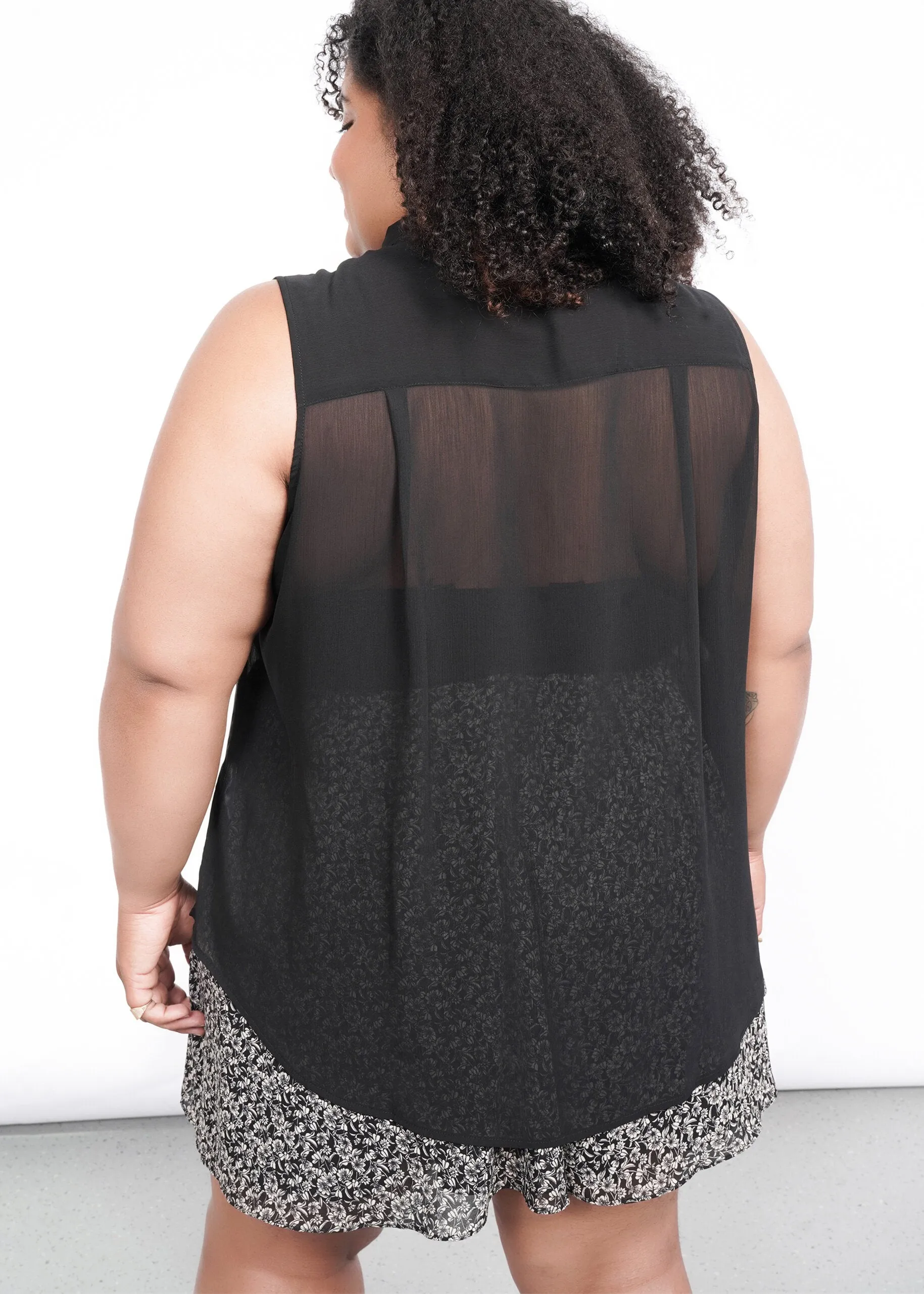 The Empower Sheer Sleeveless Button Up