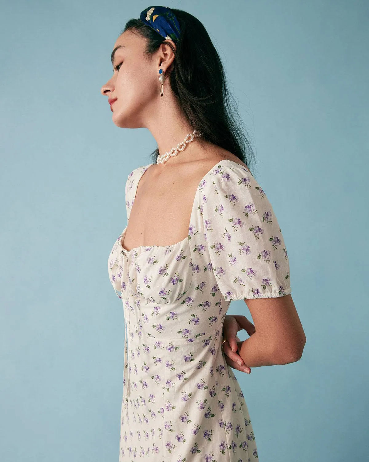 The Short Sleeve Floral Ruched Midi Dress