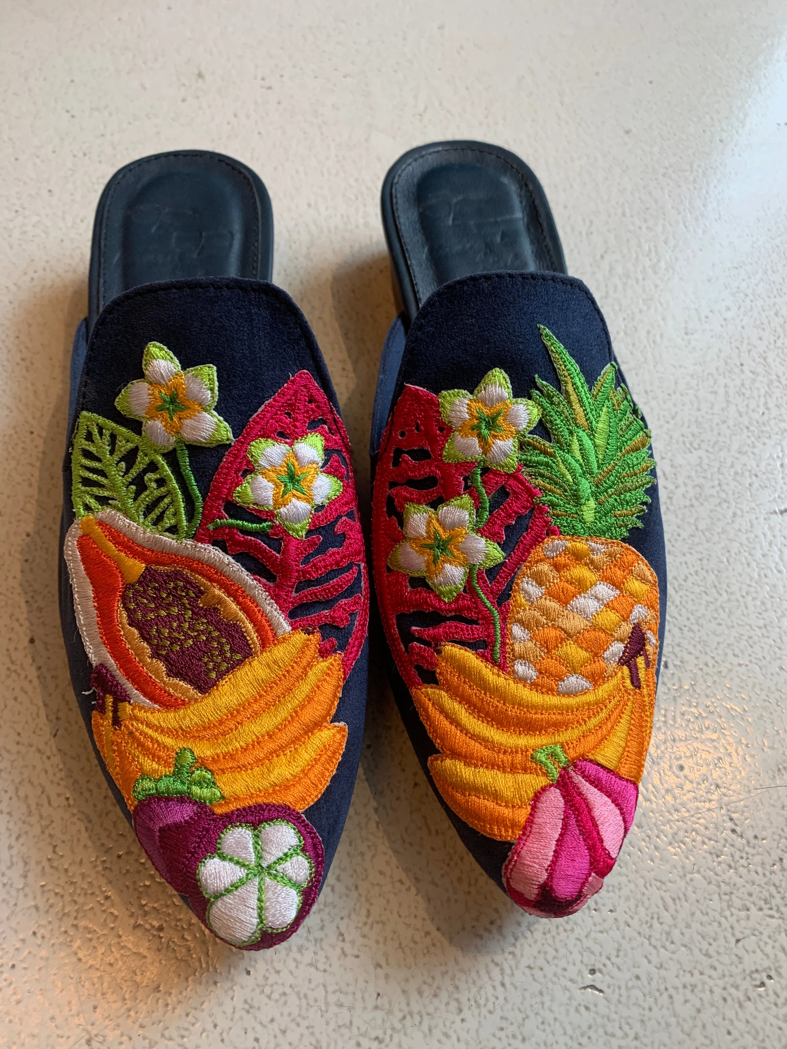 Tropical Rojak Embroidered Mules - Last pair size 38!