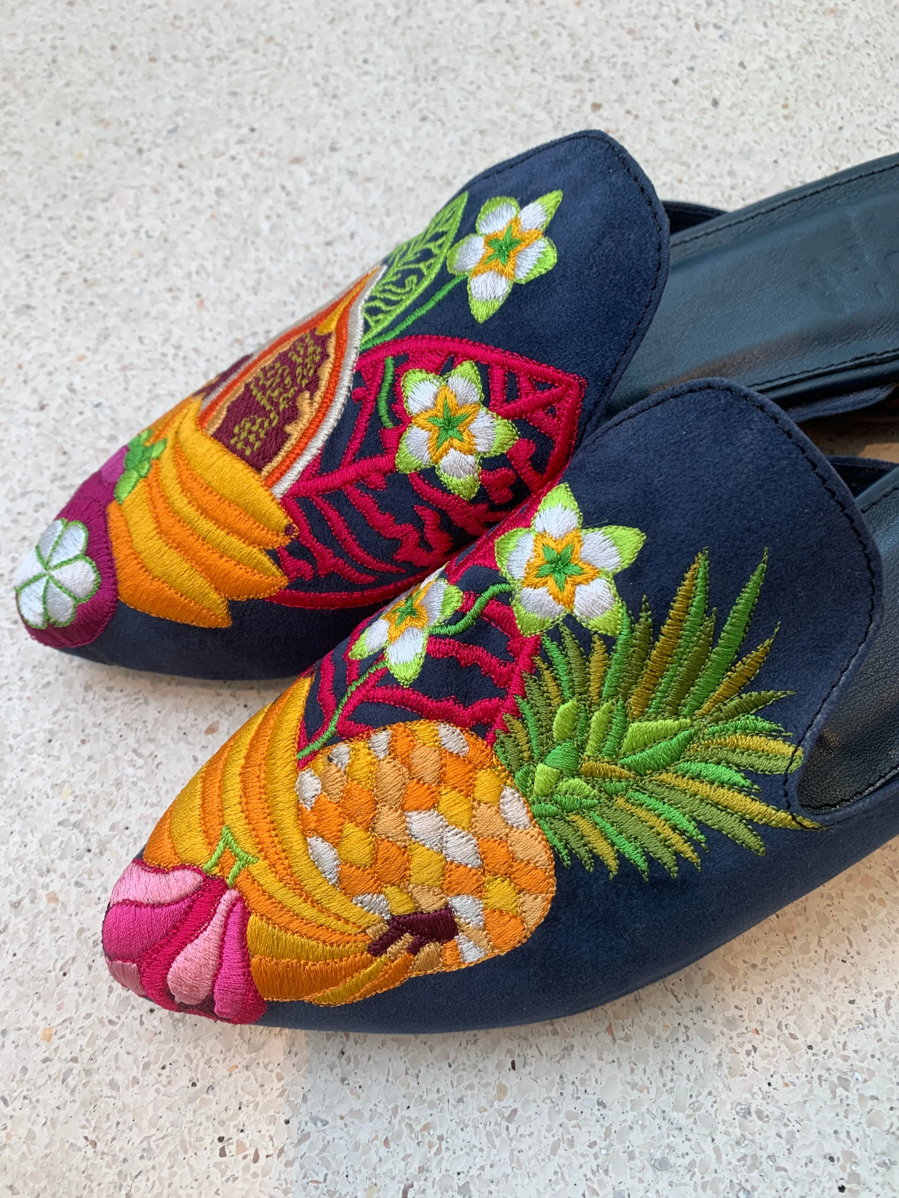 Tropical Rojak Embroidered Mules - Last pair size 38!