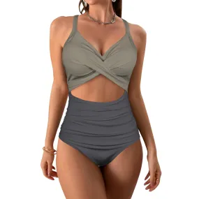 Vampire Art Chic Twist Front Tie Back Swimsuit - Taupe