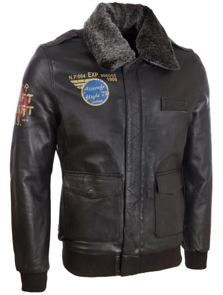 VGS3 Men's Aviator Bomber Jacket - Black/Snowtop Fur