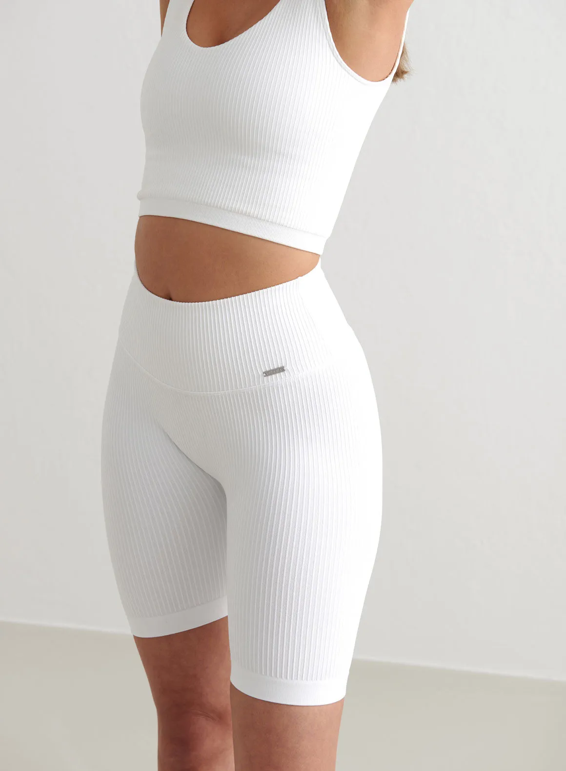 White Ribbed Seamless Biker Shorts