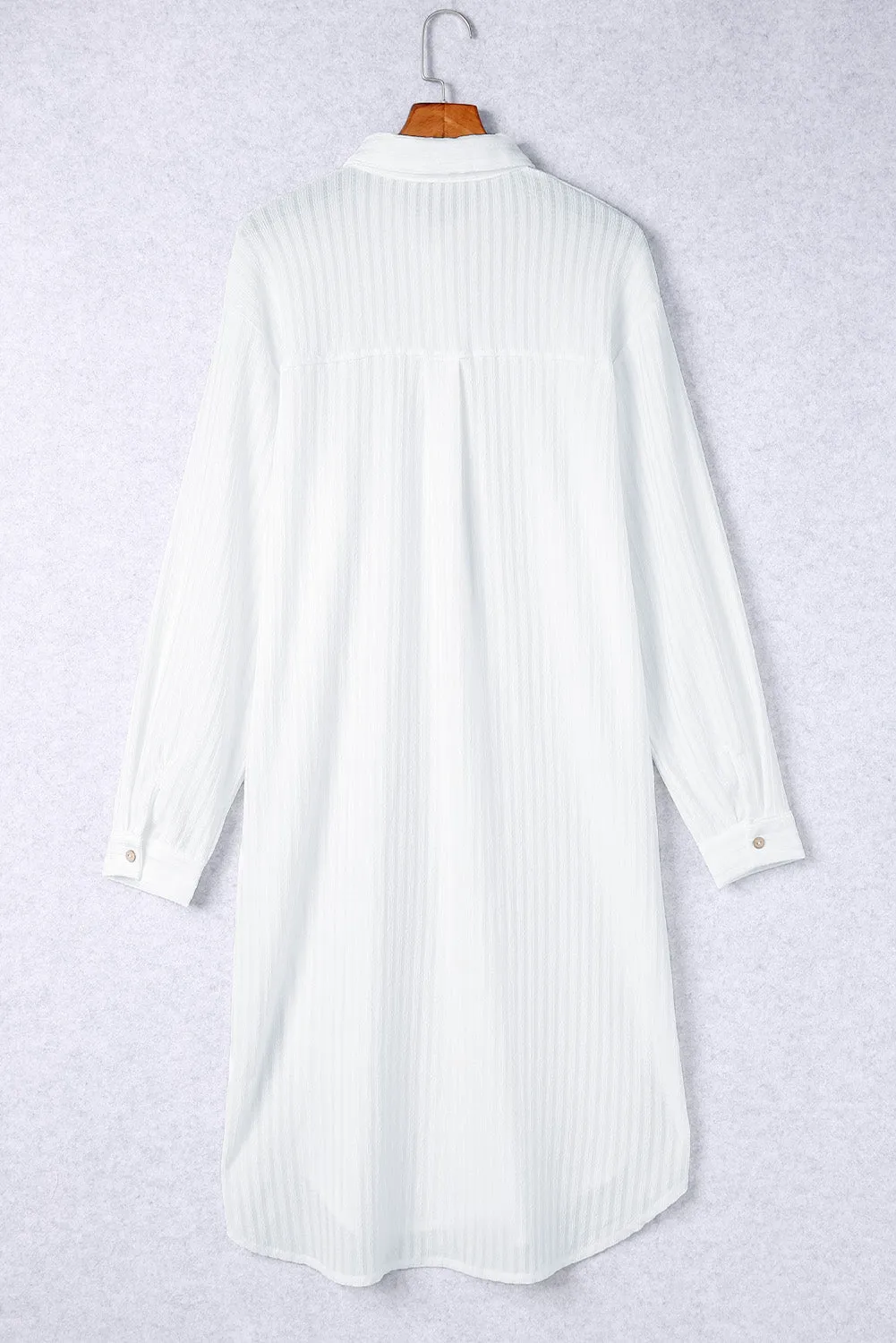 White Striped Crinkle Button Front Cover Up Shirt Dress